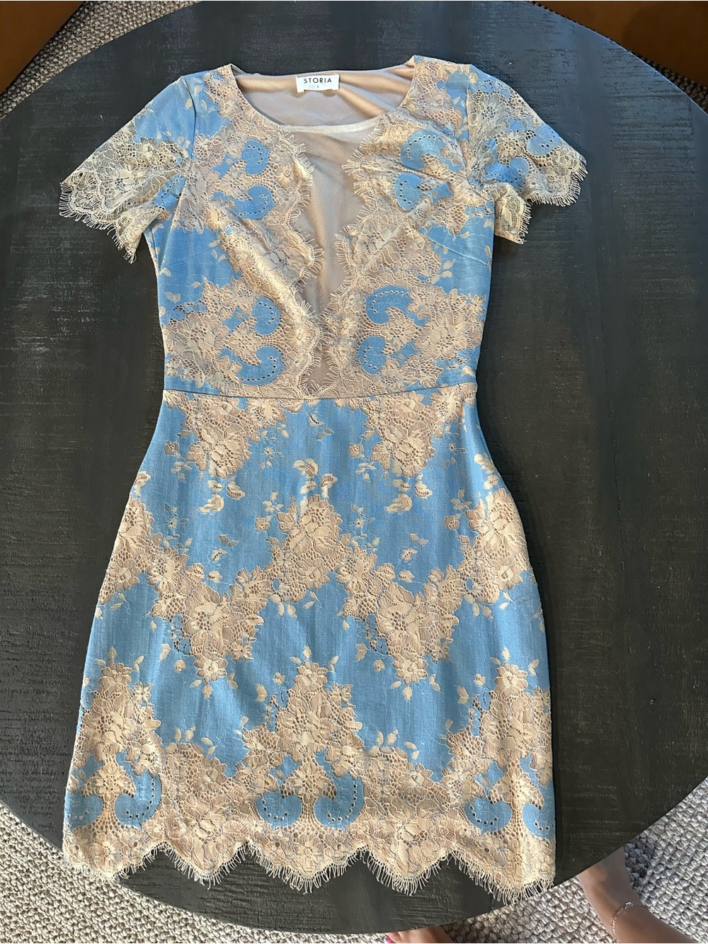 Storia Light Blue Dress with Beige Lace Overlay
